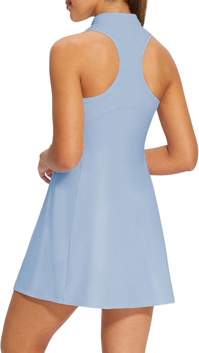 Womens Golf Dress Sleeveless Tennis Dresses with Built in Shorts Pockets Racerback Workout Athletic