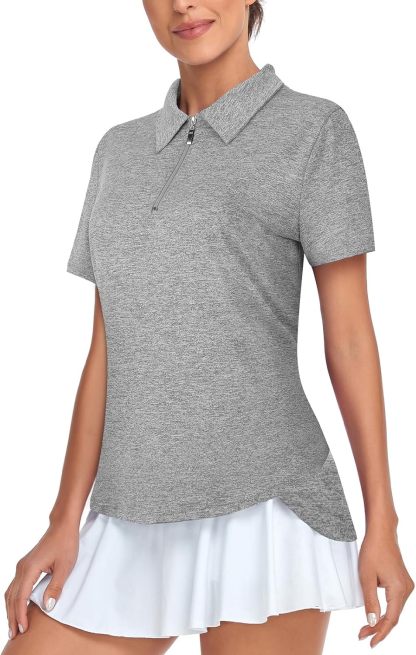 Women's Golf Polo Shirts Short Sleeve Quarter Zip Pullover Moisture Wicking Workout Tops