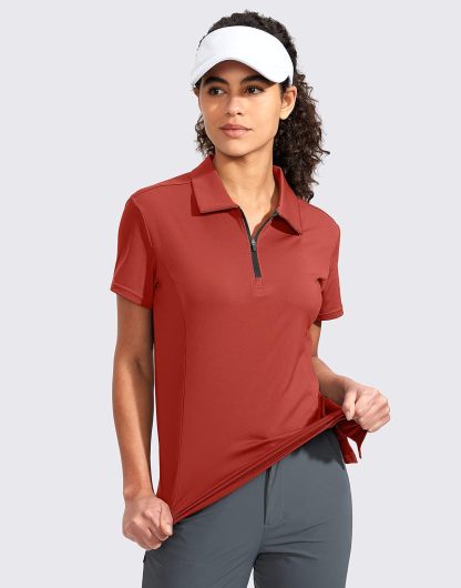 Women's Golf Shirt Short Sleeve with Zip Up Quick Dry Stretch Tennis Collared Polo Shirts for Women Golf Clothes