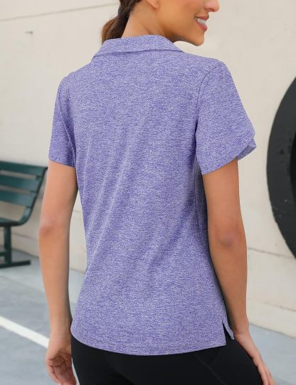 Womens Golf Polo Shirts 1/4 Zip Up Overlap Short Sleeve Quick Dry Workout Tops