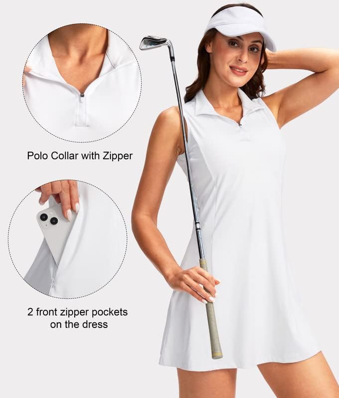 Women's Tennis Golf Dress with Shorts Active Exercise Workout Sports Athletic Dresses for Women with Zipper Pockets