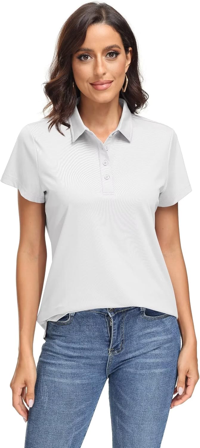 Women's Polo Shirts UPF 50+ Sun Protection 4 Buttons Casual Work Quick Dry Short Sleeve Collared Golf Shirt