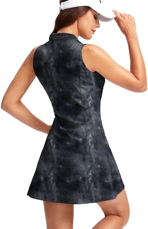 Women's Tennis Golf Dress with Shorts Active Exercise Workout Sports Athletic Dresses for Women with Zipper Pockets
