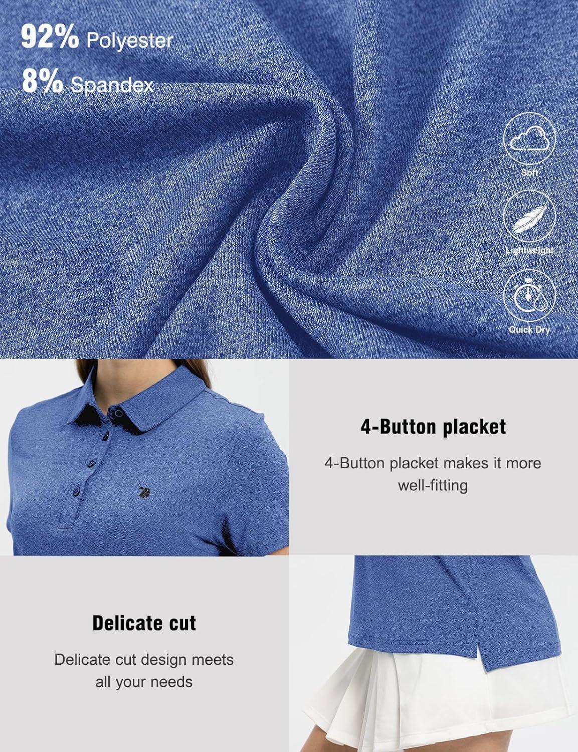 Women's Golf Polo Short Sleeve Shirts Lightweight Moisture Wicking Collared T Shirt Quick Dry 4-Button