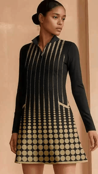 Fungolfs Fashion Gradient Polka Dot Simple Long Sleeve Dress 001 With Pockets