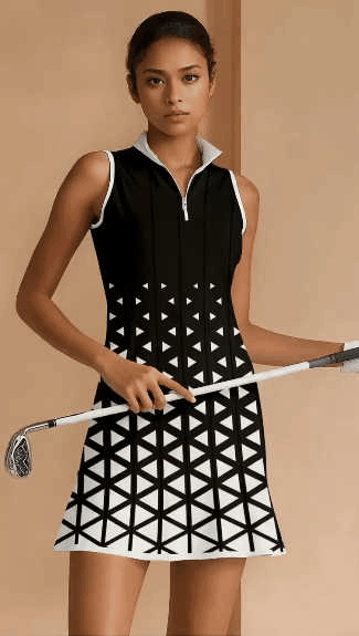 Fungolfs Black And White Gradient Block Print Golf, Pickleball And Tennis Dress 065 With Pockets
