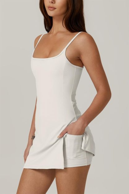 Womens Spaghetti Strap Tennis Dress with Shorts Workout Side Slit Active Golf Dresses