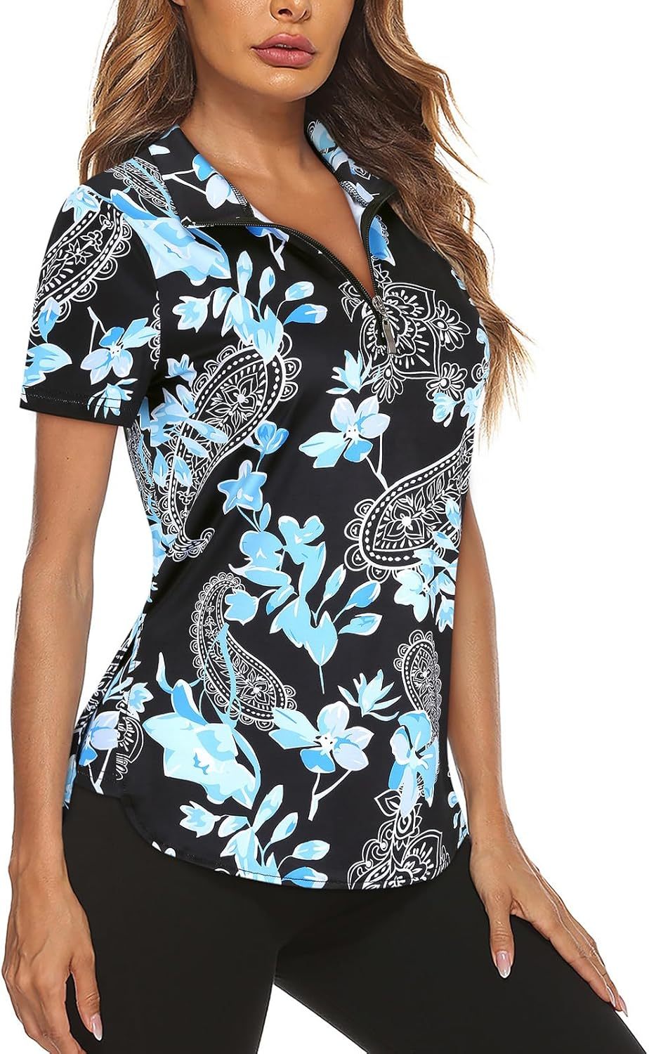 Women's Long Sleeve Golf Tennis Polo Shirts UPF50+ Half Zip Dry Fit Workout Tops Athletic Shirt