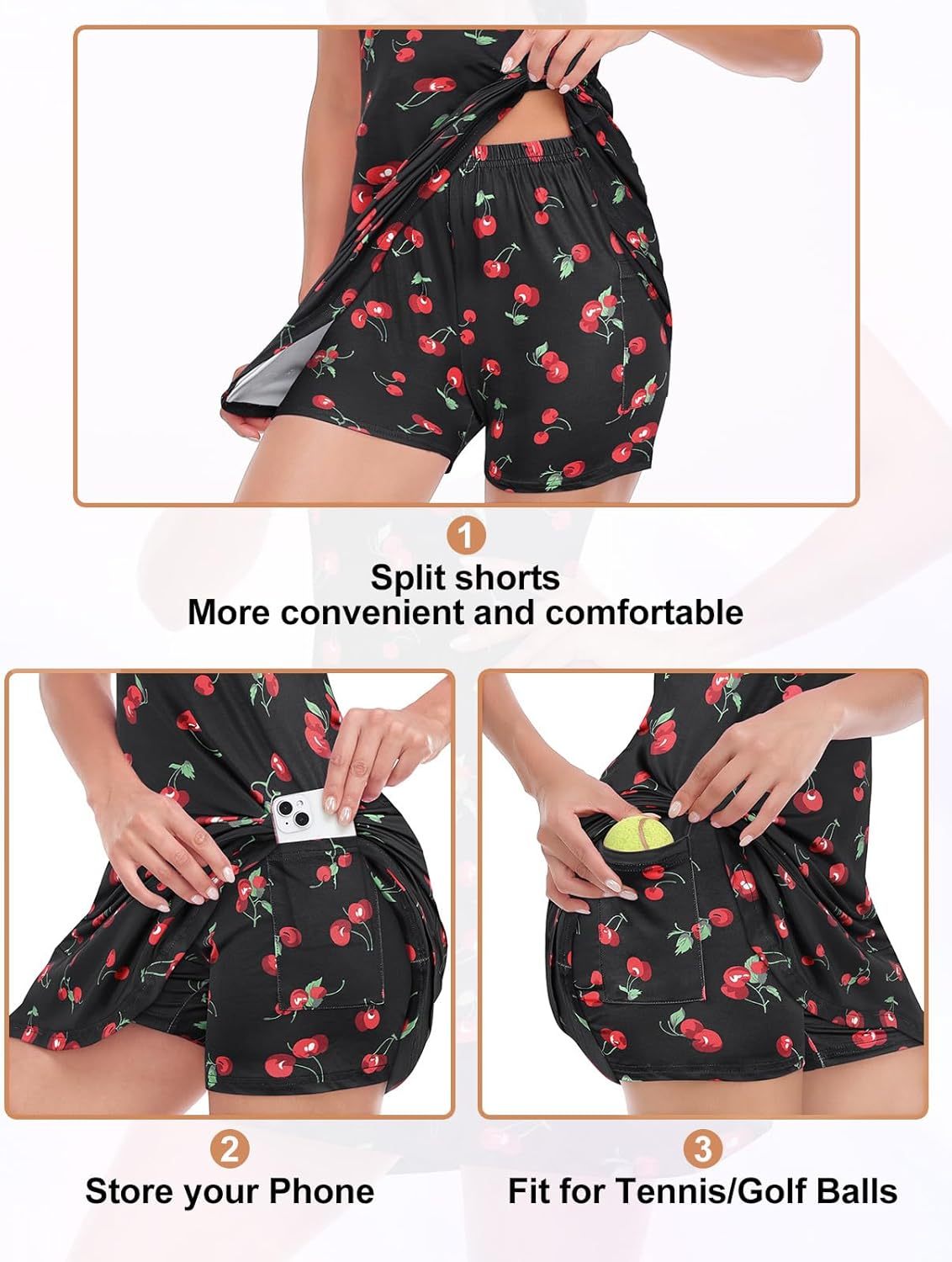 Tennis Dress for Women Sleeveless Golf Dresses with Shorts and Pockets Ruffle Zip Up Stand Collar Golf Outfits