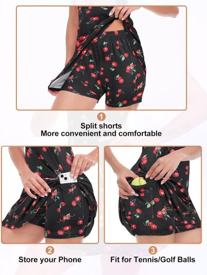 Tennis Dress for Women Sleeveless Golf Dresses with Shorts and Pockets Ruffle Zip Up Stand Collar Golf Outfits