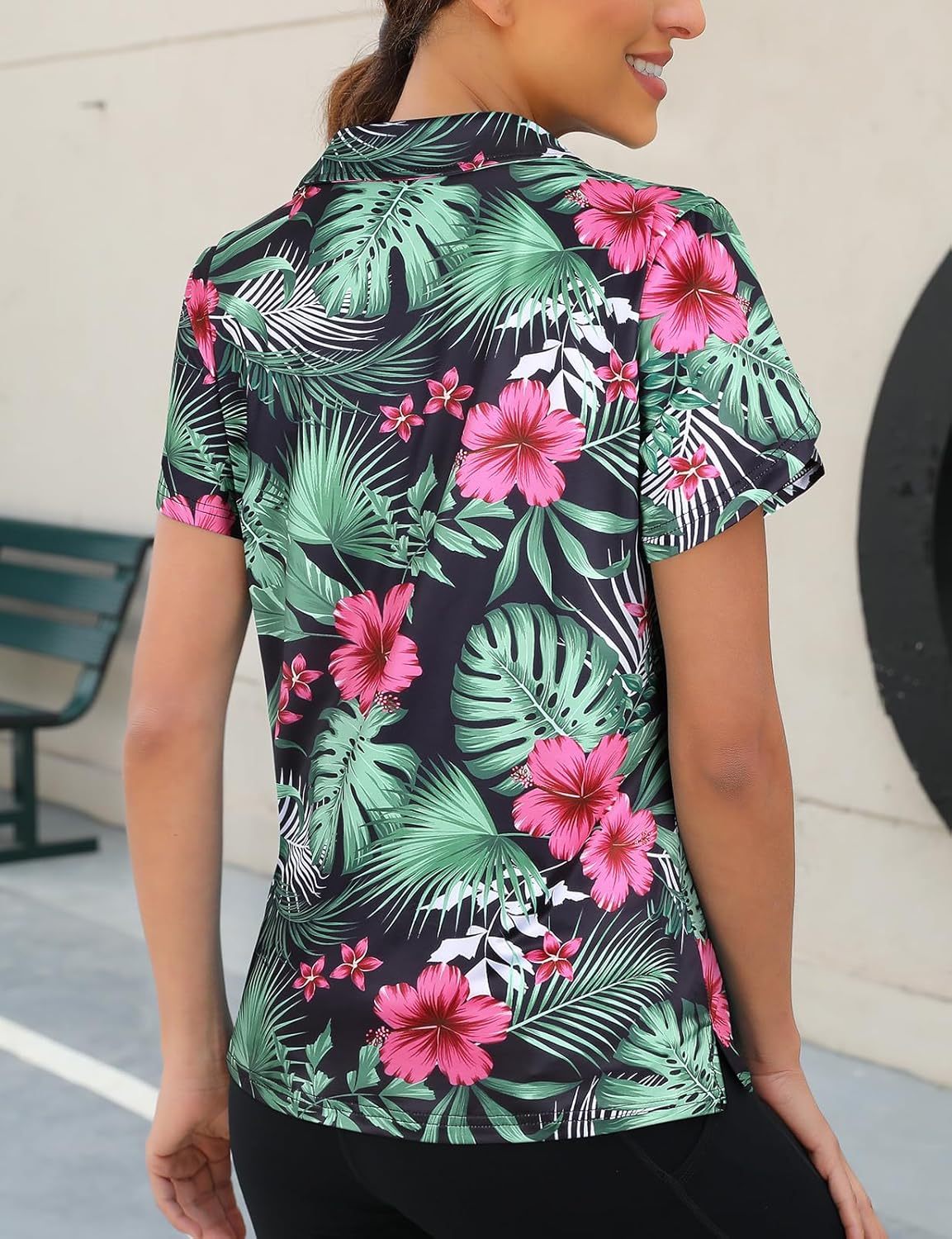 Womens Golf Polo Shirts 1/4 Zip Up Overlap Short Sleeve Quick Dry Workout Tops