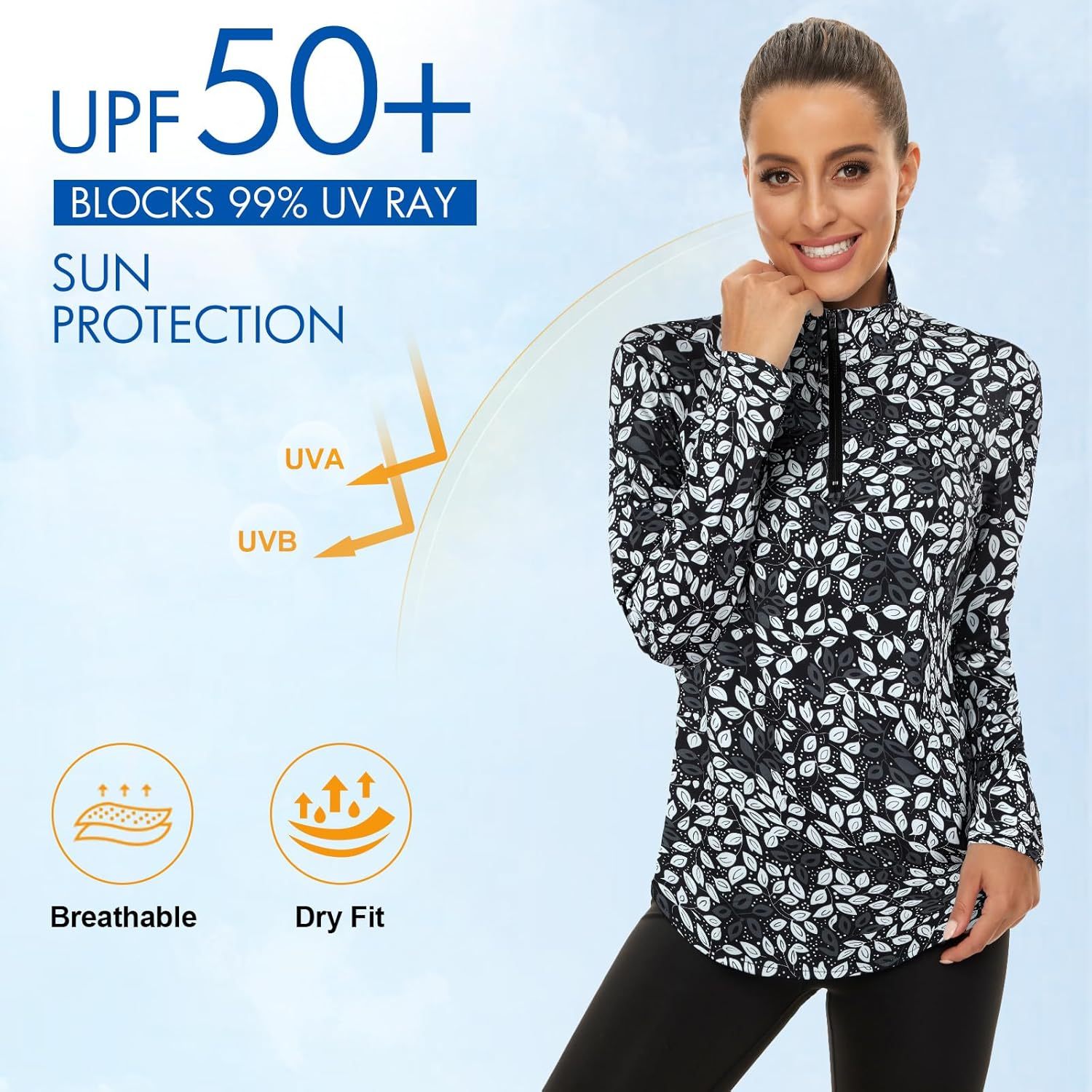 Women's Long Sleeve Golf Tennis Polo Shirts UPF50+ Half Zip Dry Fit Workout Tops Athletic Shirt