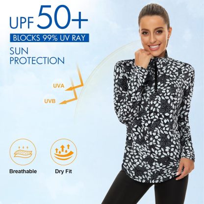 Women's Long Sleeve Golf Tennis Polo Shirts UPF50+ Half Zip Dry Fit Workout Tops Athletic Shirt