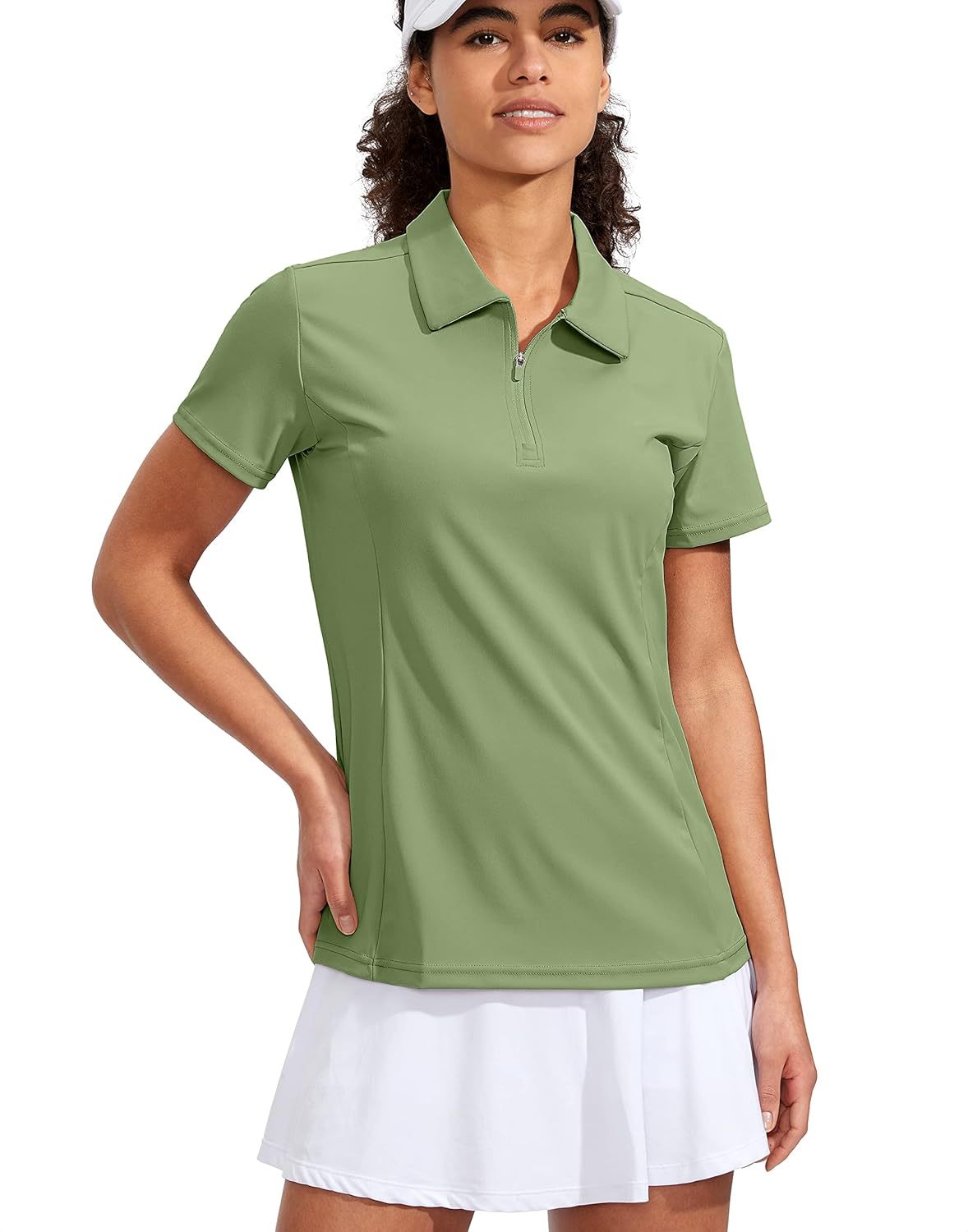 Women's Golf Shirt Short Sleeve with Zip Up Quick Dry Stretch Tennis Collared Polo Shirts for Women Golf Clothes