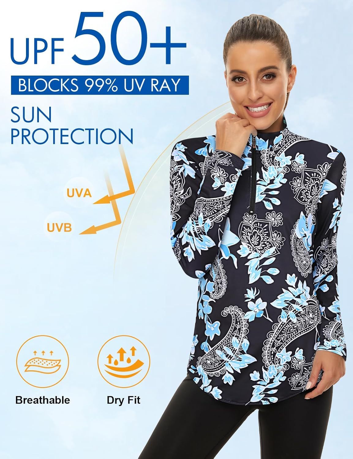 Women's Long Sleeve Golf Tennis Polo Shirts UPF50+ Half Zip Dry Fit Workout Tops Athletic Shirt