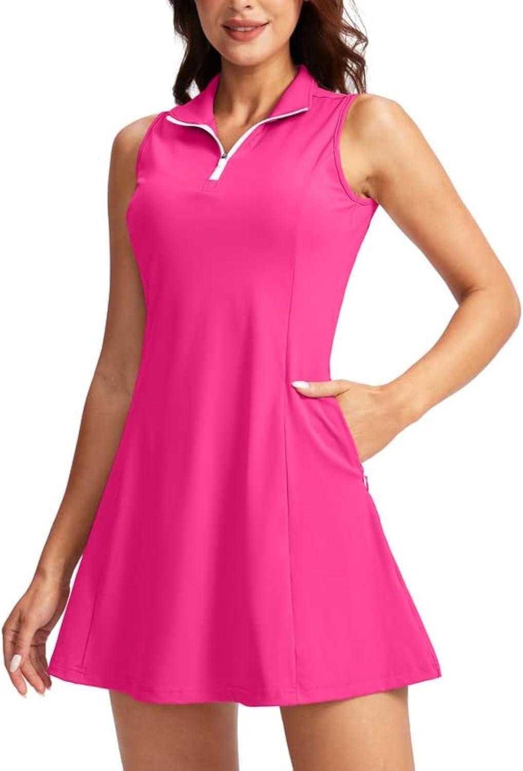 Women's Tennis Golf Dress with Shorts Active Exercise Workout Sports Athletic Dresses for Women with Zipper Pockets