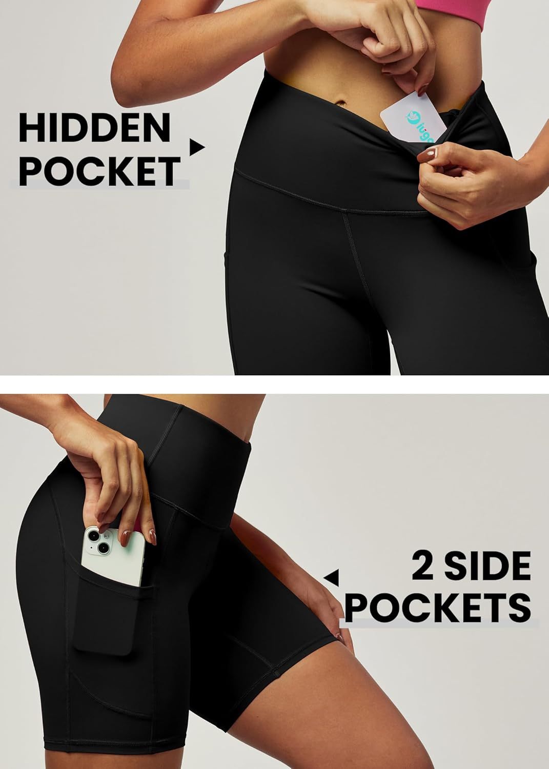 IUGA Biker Shorts Women 6" Tummy Control Workout Shorts Women with Pockets High Waisted Yoga Running Gym Spandex Compression