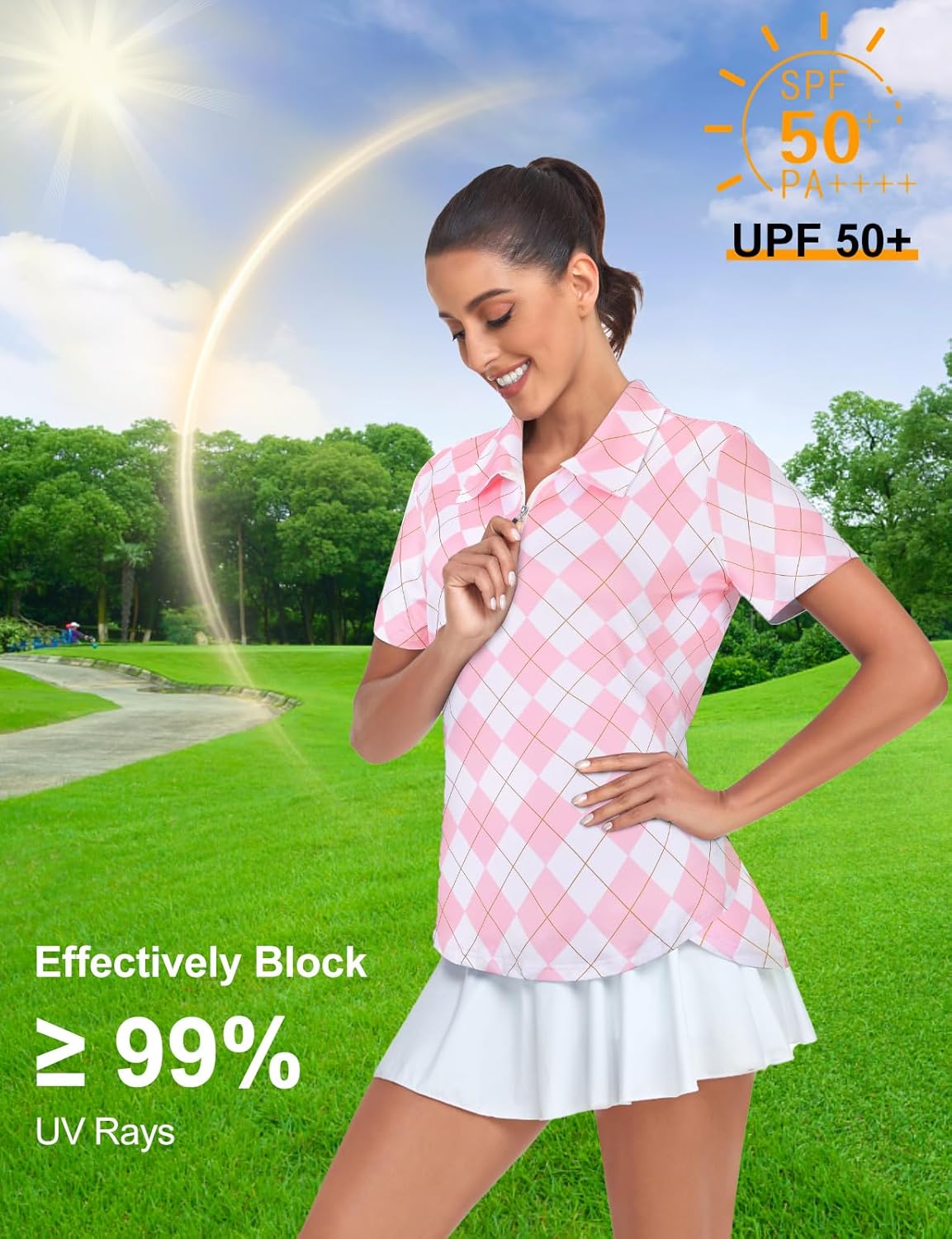 Women's Golf Polo Shirts Short Sleeve Quarter Zip Pullover Moisture Wicking Workout Tops