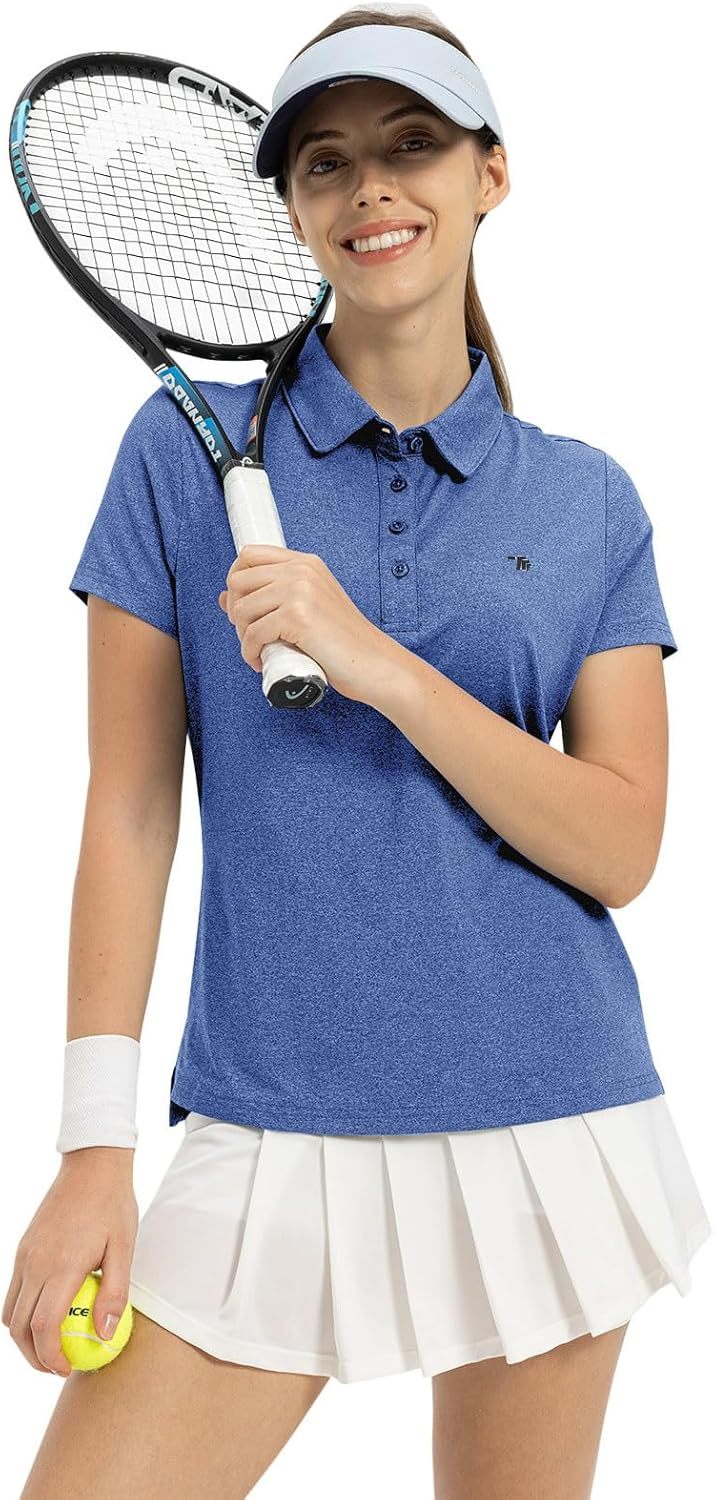 Women's Golf Polo Short Sleeve Shirts Lightweight Moisture Wicking Collared T Shirt Quick Dry 4-Button