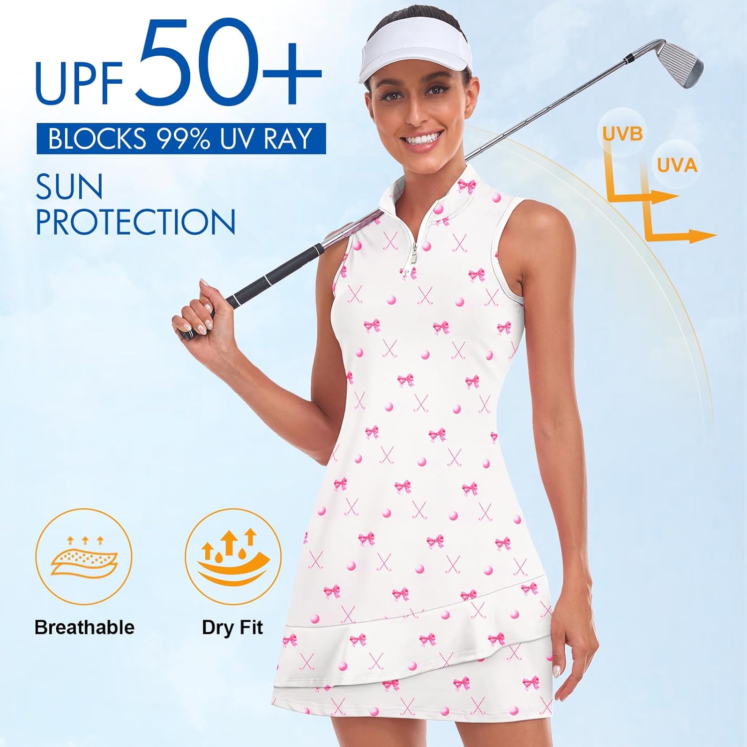 Tennis Dress for Women Sleeveless Golf Dresses with Shorts and Pockets Ruffle Zip Up Stand Collar Golf Outfits