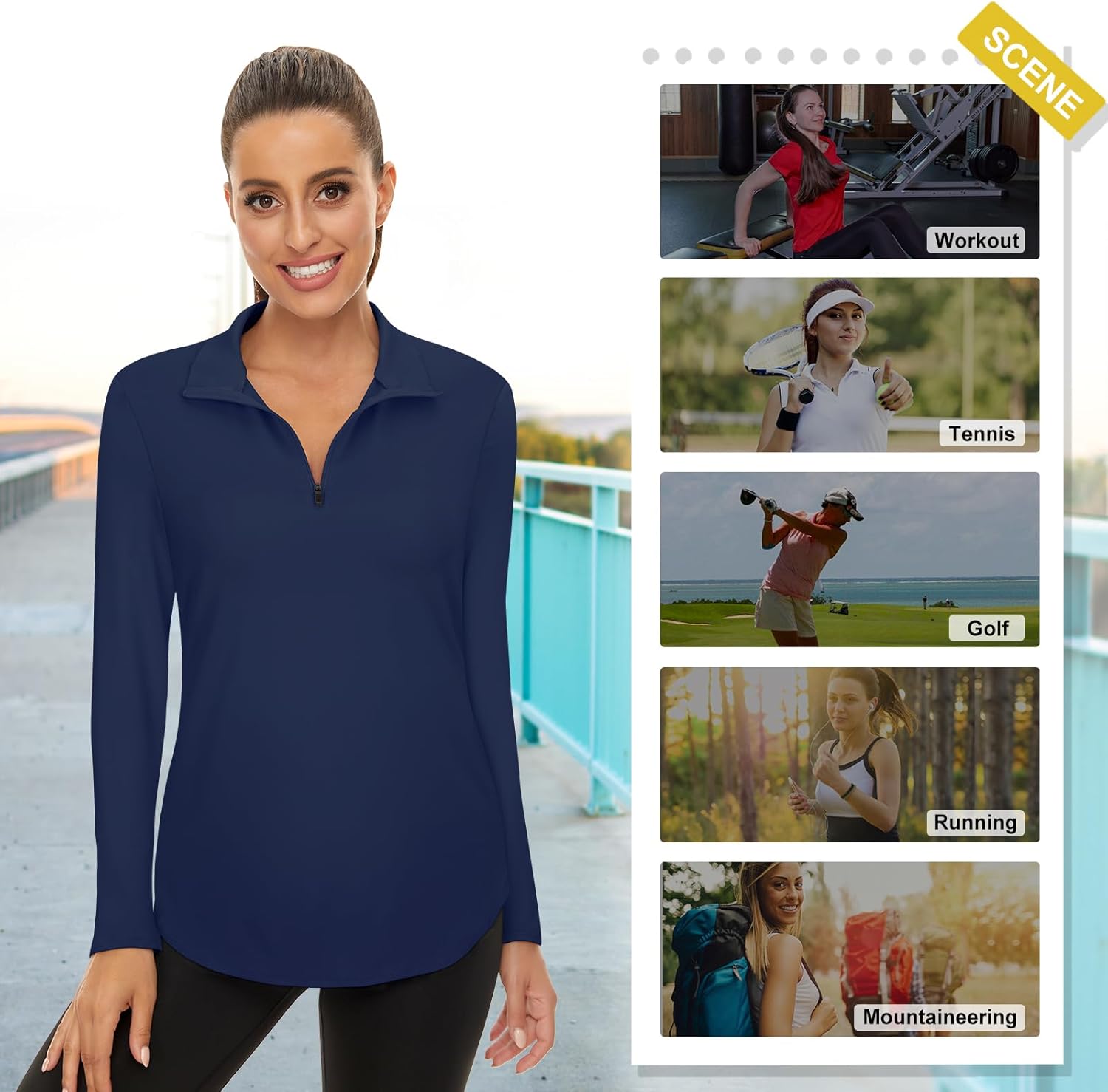 Women's Long Sleeve Golf Tennis Polo Shirts UPF50+ Half Zip Dry Fit Workout Tops Athletic Shirt