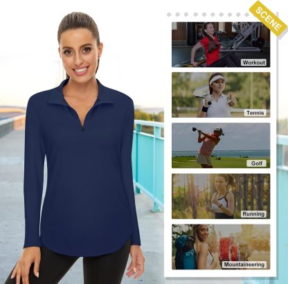 Women's Long Sleeve Golf Tennis Polo Shirts UPF50+ Half Zip Dry Fit Workout Tops Athletic Shirt