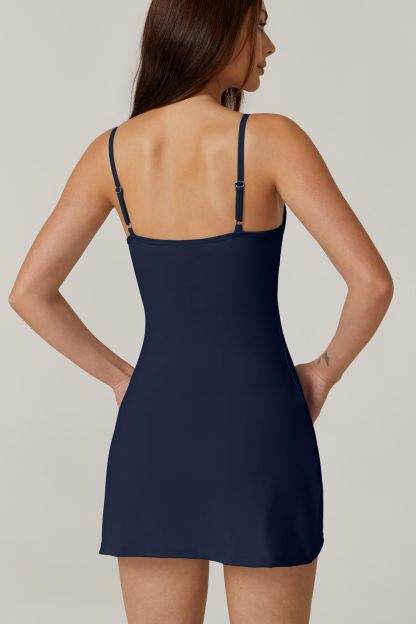 Womens Spaghetti Strap Tennis Dress with Shorts Workout Side Slit Active Golf Dresses