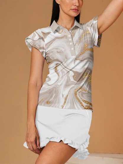 Fungolfs Inked Skins Ruffle Sleeve Polo Top UPF50+