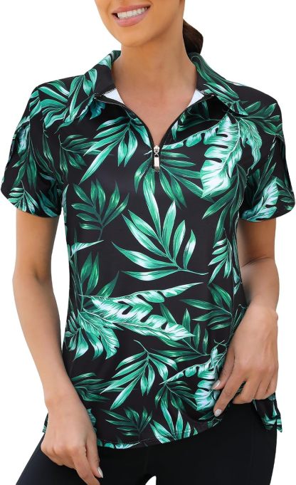 Womens Golf Polo Shirts 1/4 Zip Up Overlap Short Sleeve Quick Dry Workout Tops