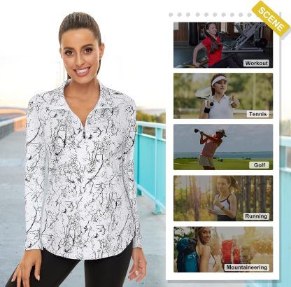 Women's Long Sleeve Golf Tennis Polo Shirts UPF50+ Half Zip Dry Fit Workout Tops Athletic Shirt