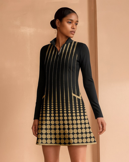 Fungolfs Fashion Gradient Polka Dot Simple Long Sleeve Dress 001 With Pockets