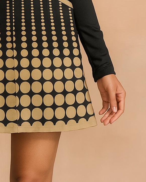 Fungolfs Fashion Gradient Polka Dot Simple Long Sleeve Dress 001 With Pockets