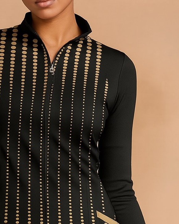 Fungolfs Fashion Gradient Polka Dot Simple Long Sleeve Dress 001 With Pockets