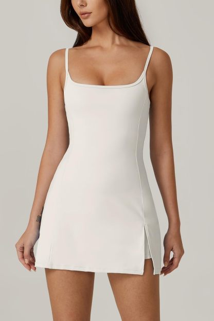 Womens Spaghetti Strap Tennis Dress with Shorts Workout Side Slit Active Golf Dresses
