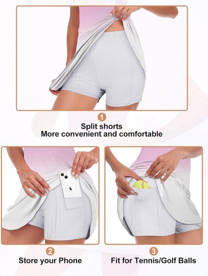 Tennis Dress for Women Sleeveless Golf Dresses with Shorts and Pockets Ruffle Zip Up Stand Collar Golf Outfits