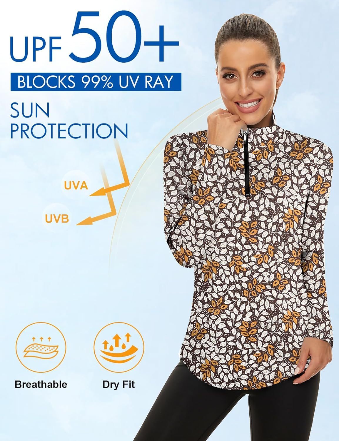 Women's Long Sleeve Golf Tennis Polo Shirts UPF50+ Half Zip Dry Fit Workout Tops Athletic Shirt