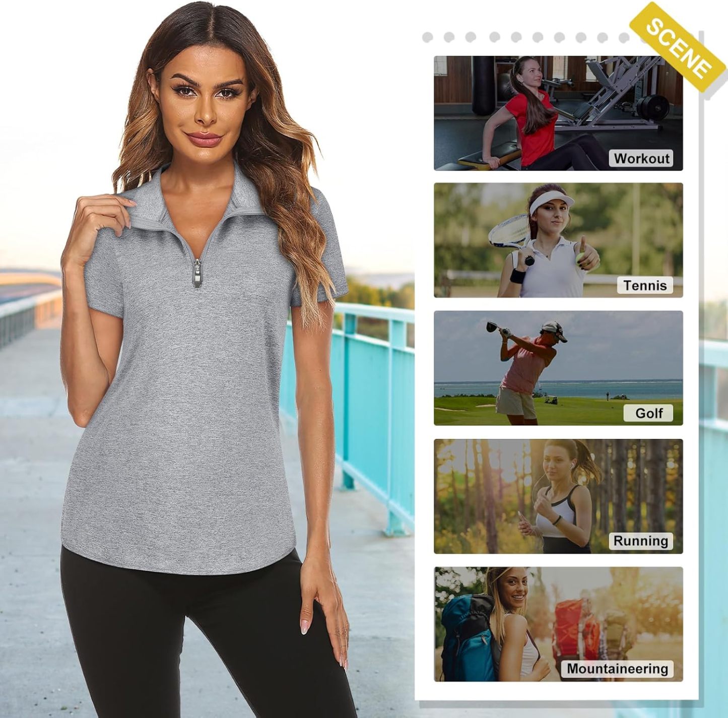 Women's Long Sleeve Golf Tennis Polo Shirts UPF50+ Half Zip Dry Fit Workout Tops Athletic Shirt