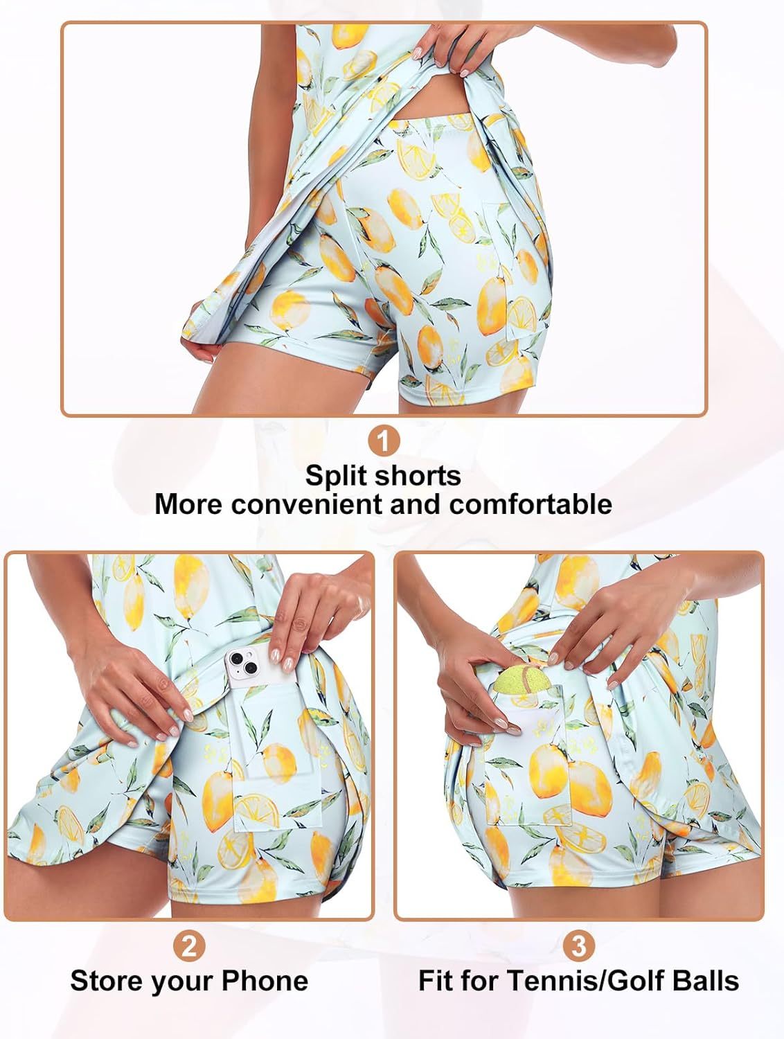 Tennis Dress for Women Sleeveless Golf Dresses with Shorts and Pockets Ruffle Zip Up Stand Collar Golf Outfits