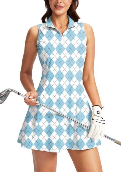 Women's Tennis Golf Dress with Shorts Active Exercise Workout Sports Athletic Dresses for Women with Zipper Pockets