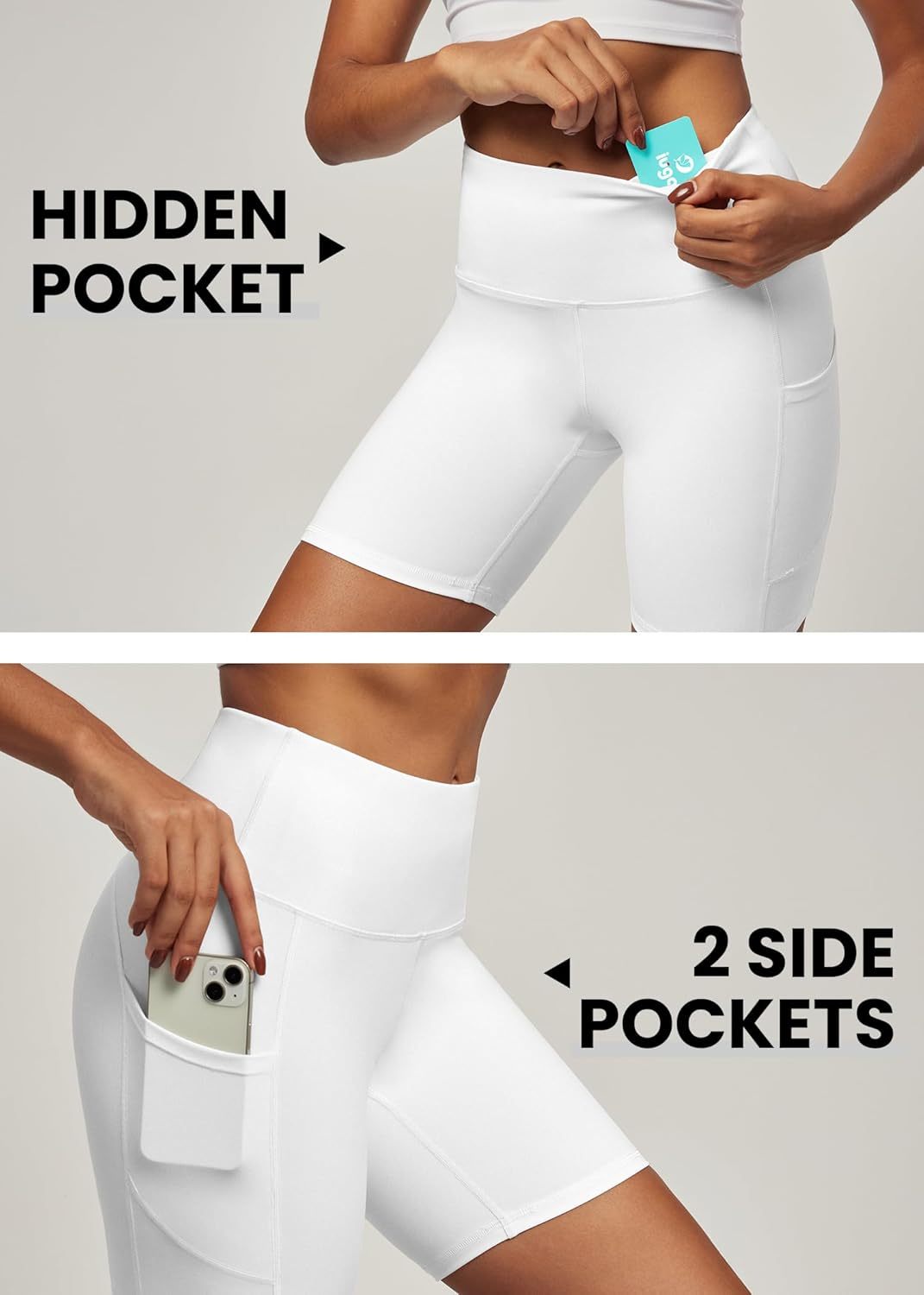 IUGA Biker Shorts Women 6" Tummy Control Workout Shorts Women with Pockets High Waisted Yoga Running Gym Spandex Compression