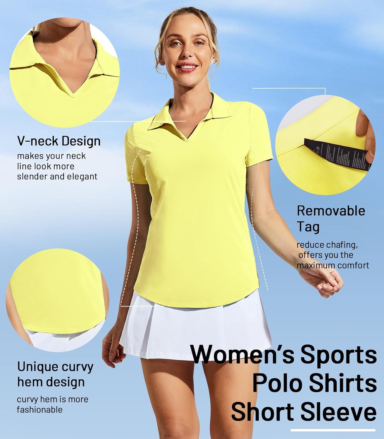 Women's Golf Polo Shirts Collared V Neck Short Sleeve Tennis Shirt, Dry Fit, Moisture Wicking