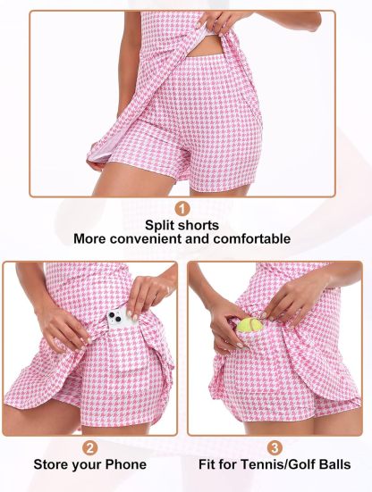 Tennis Dress for Women Sleeveless Golf Dresses with Shorts and Pockets Ruffle Zip Up Stand Collar Golf Outfits