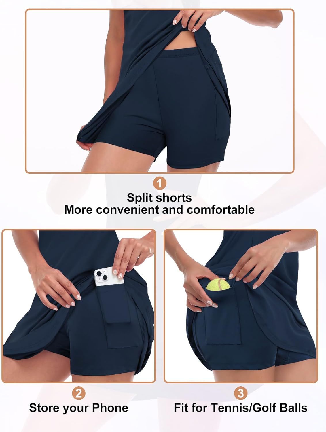 Tennis Dress for Women Sleeveless Golf Dresses with Shorts and Pockets Ruffle Zip Up Stand Collar Golf Outfits