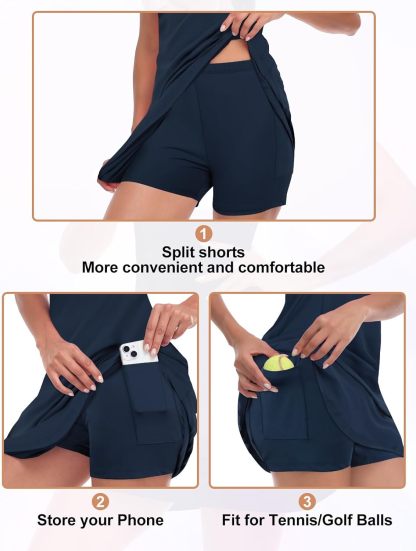 Tennis Dress for Women Sleeveless Golf Dresses with Shorts and Pockets Ruffle Zip Up Stand Collar Golf Outfits