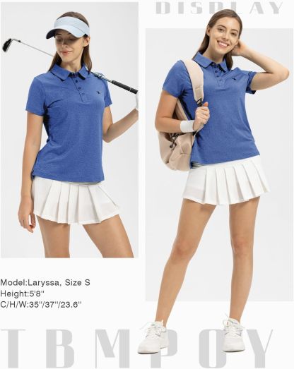 Women's Golf Polo Short Sleeve Shirts Lightweight Moisture Wicking Collared T Shirt Quick Dry 4-Button