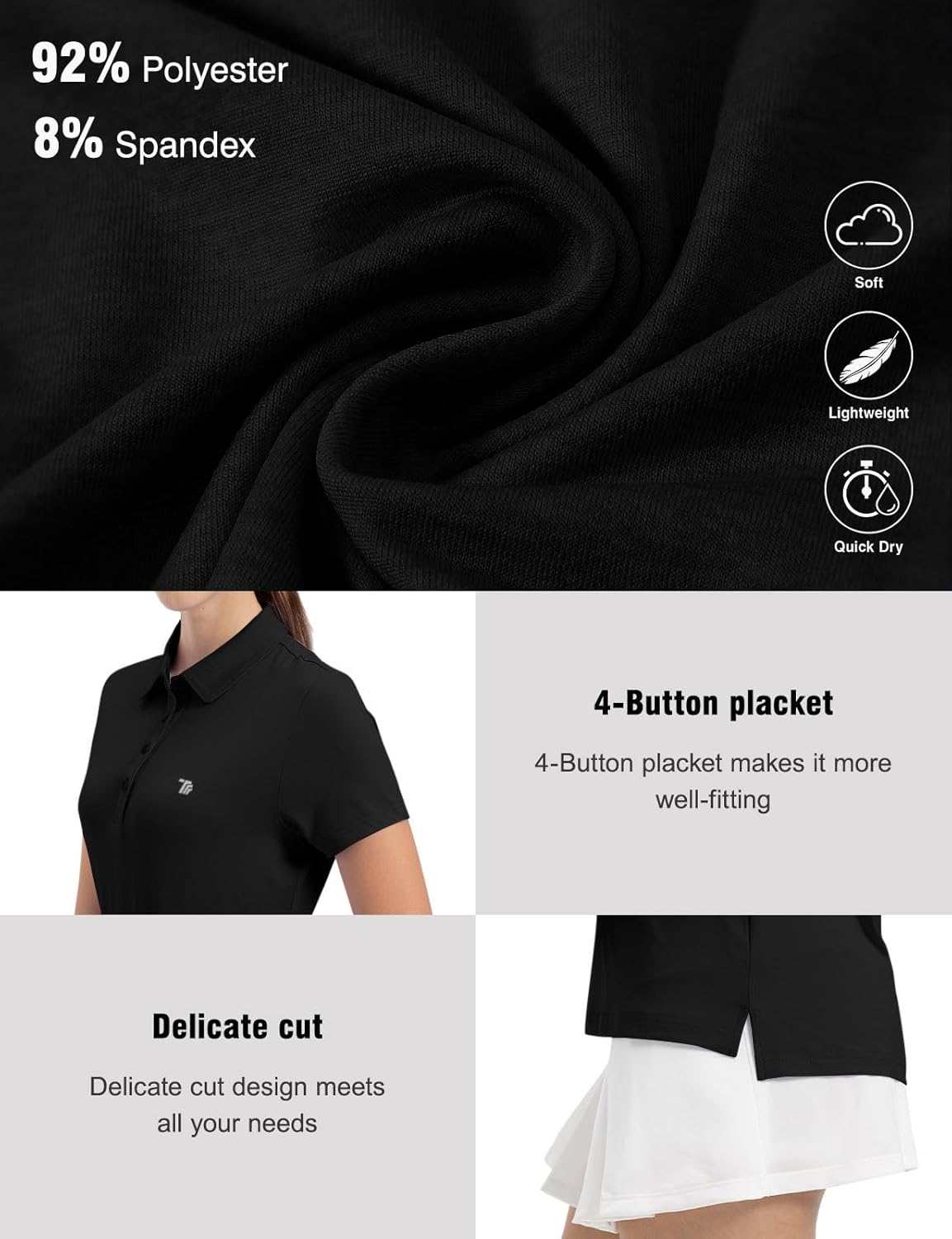 Women's Golf Polo Short Sleeve Shirts Lightweight Moisture Wicking Collared T Shirt Quick Dry 4-Button