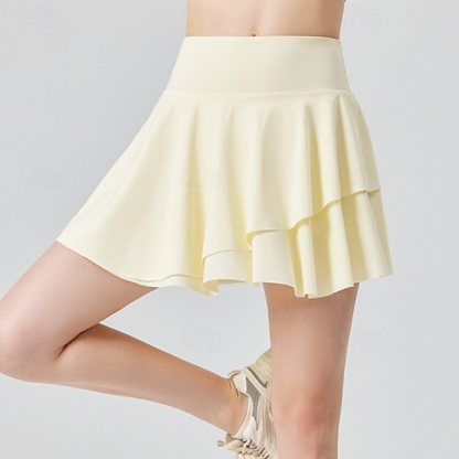 US Open Women's Solid Colored Tennis Skirts with Shorts Layered UPF50+ Moisture Wicking Tennis Golf Pickleball Black White Yellow Tennis Clothing