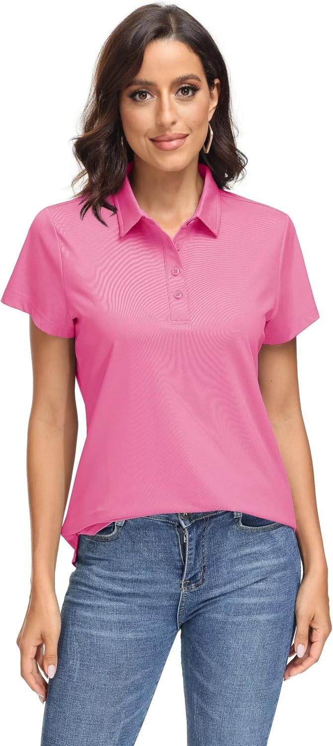 Women's Polo Shirts UPF 50+ Sun Protection 4 Buttons Casual Work Quick Dry Short Sleeve Collared Golf Shirt