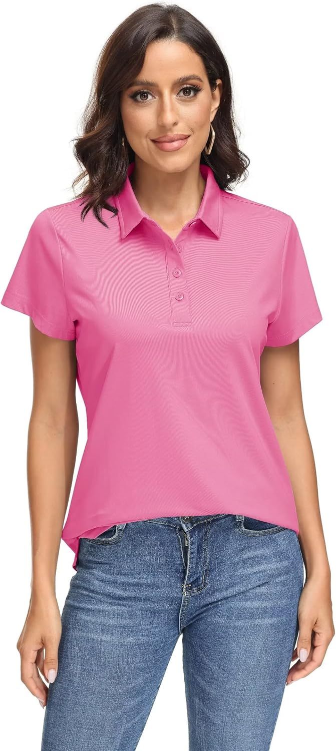 Women's Polo Shirts UPF 50+ Sun Protection 4 Buttons Casual Work Quick Dry Short Sleeve Collared Golf Shirt