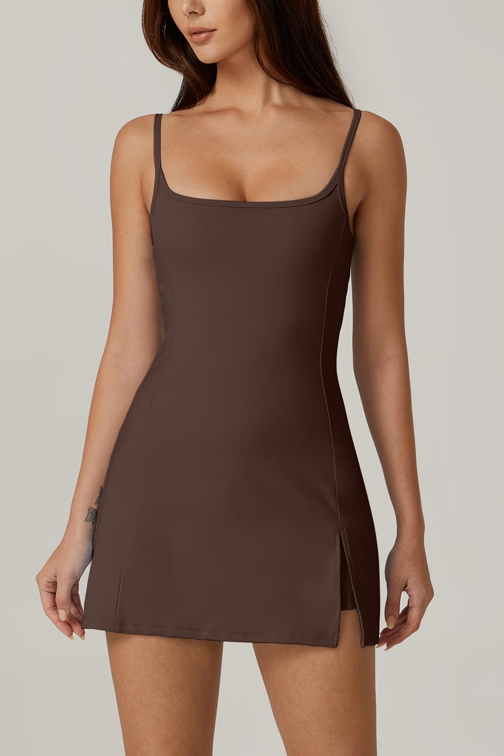 Womens Spaghetti Strap Tennis Dress with Shorts Workout Side Slit Active Golf Dresses